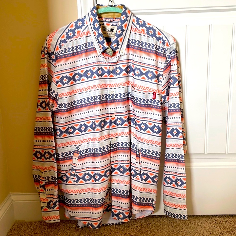 RSVLTS Mens Aztec button down w/ front pockets (Large)